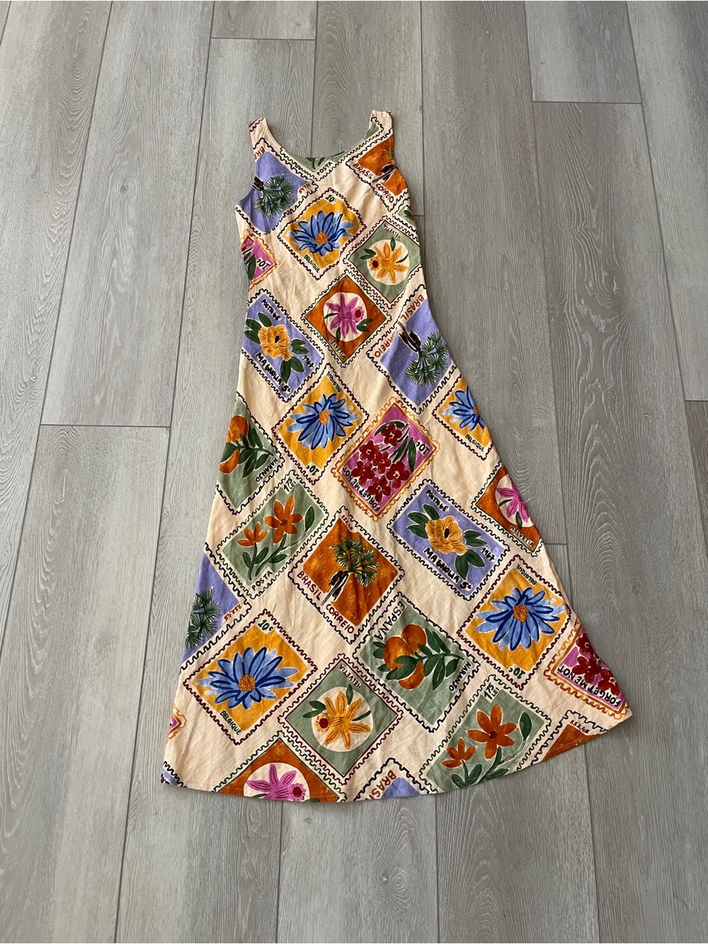 NWT Paper Moon Floral Patchwork Maxi Dress in Cream Size S Boho Fruit Printed